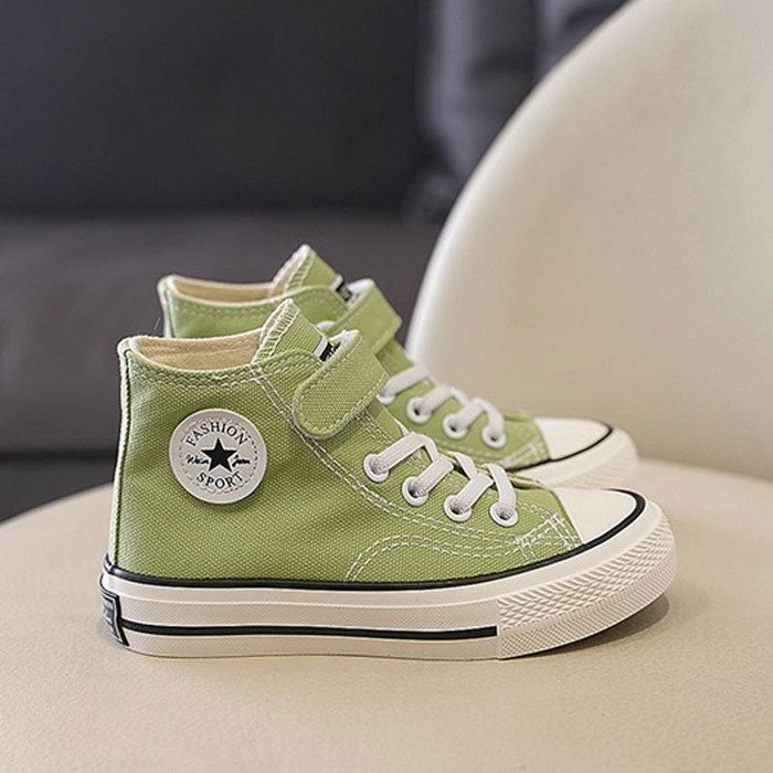 Scarpe da ginnastica alte in tela unisex per bambini, leggere, traspiranti e antiscivolo - Verde