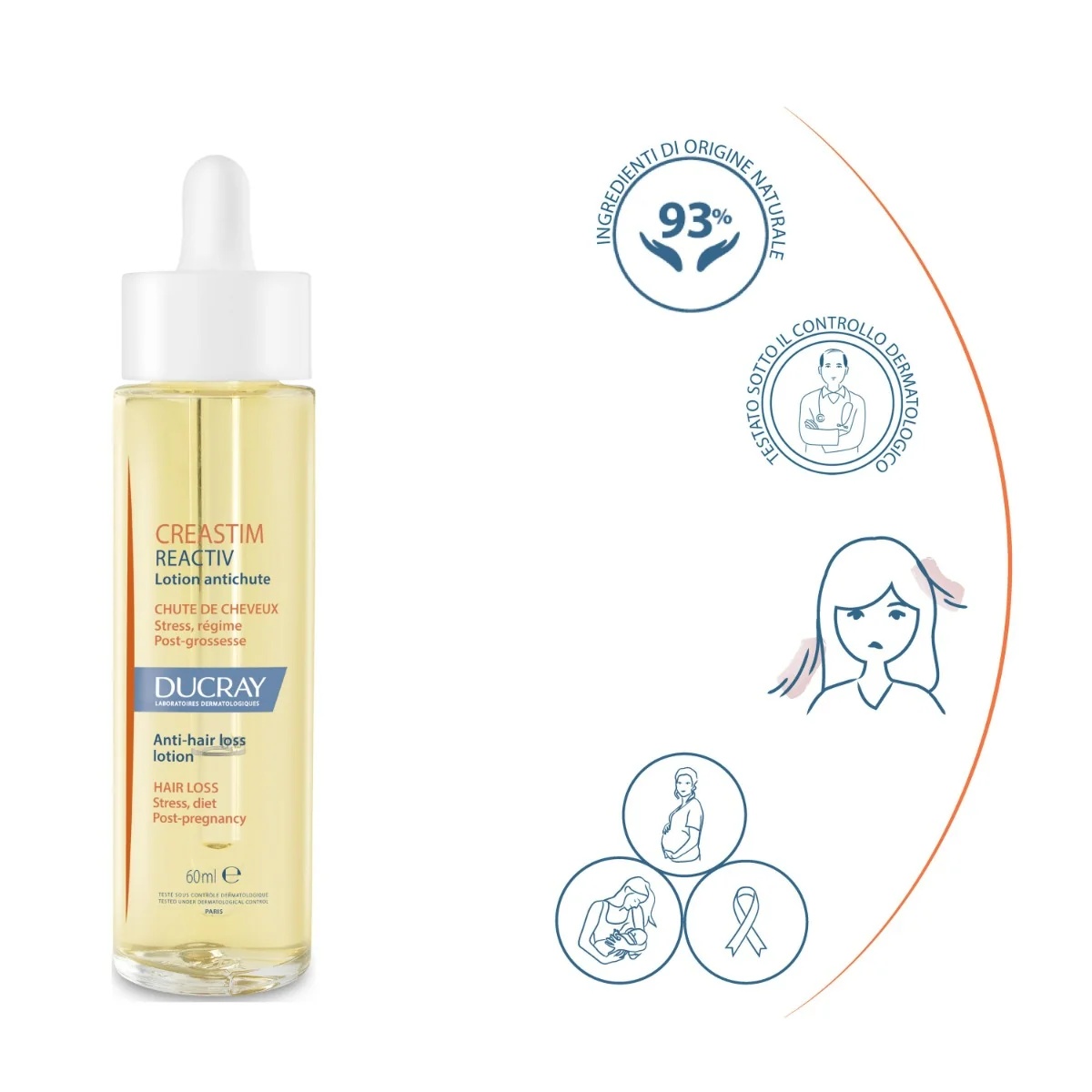 DUCRAY Ducray Creastim Reactiv gezichtslotion tegen haaruitval 60 ml Stress, diëten, na de zwangerschap