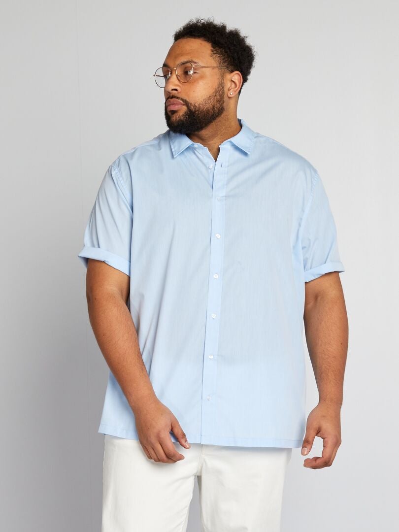 Poplin overhemd met korte mouwen - BLAUW