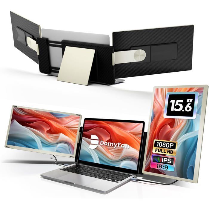 Écran portable triple moniteur - domyfan - 15.6 pouces - 120% sRGB - FHD 1080p - Plug and Play - HDMI/USB Type-C