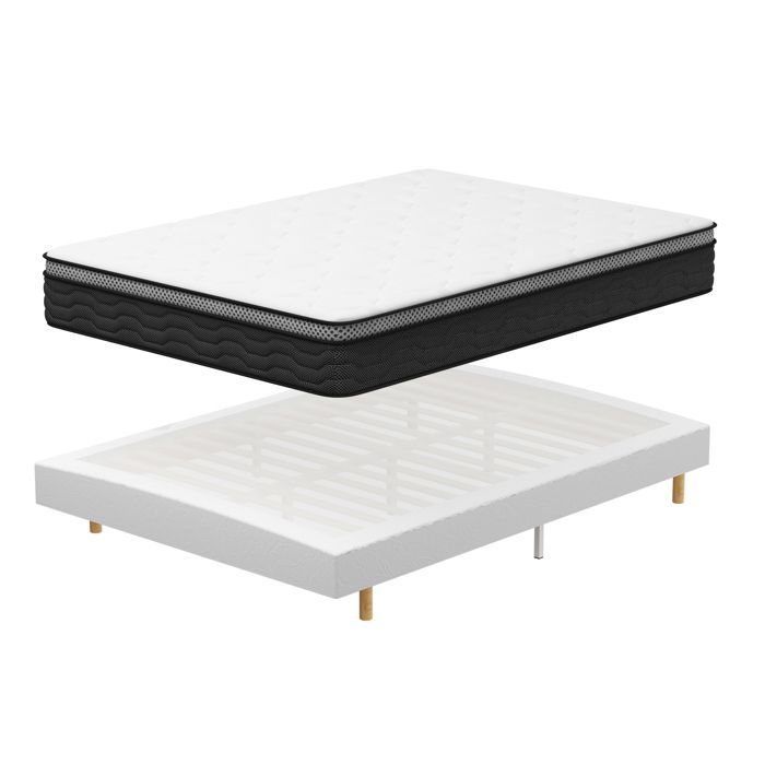 Mattress and bed base set 160x200, DEWINNER Upholstered bed base 160x200 and Pocket spring mattress 160x200x25, 6 legs