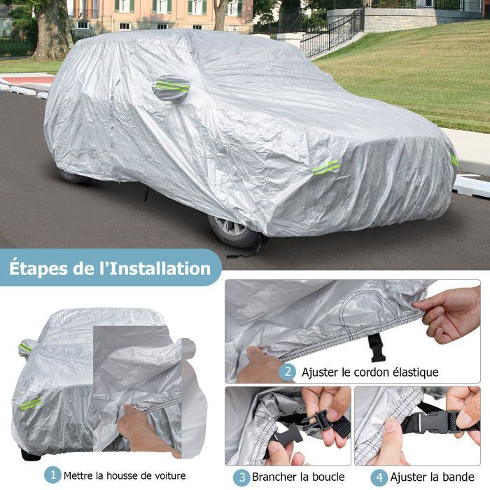 Funda para coche de exterior COSTWAY, con puerta con cremallera, tiras reflectantes y bolsa de almacenamiento, no superior a 492 cm.