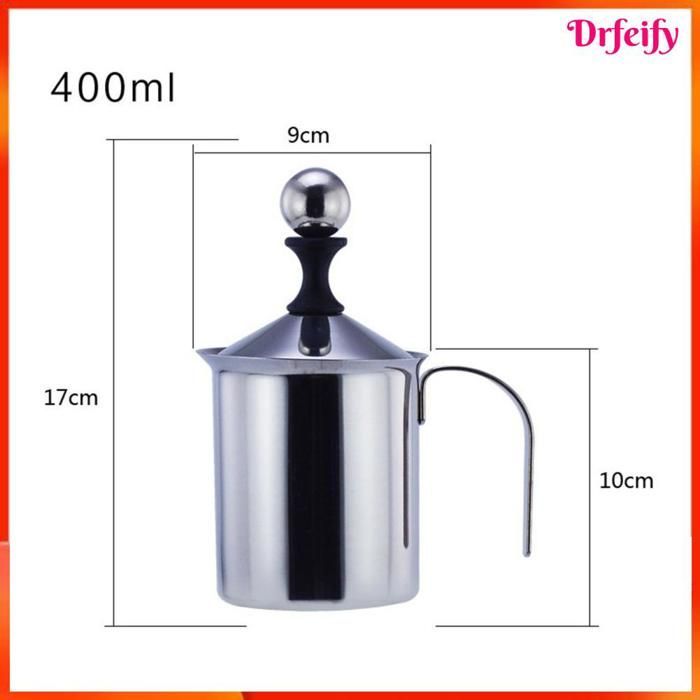 Espumador de leche manual - AKOZON - 400 ml - Acero inoxidable - Colador de doble capa - Fuente de alimentación no incluida