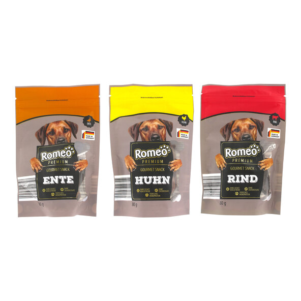 Premium Gourmet Μείγμα για Σνακ Hunde, 12 x 80 γρ. (4 x Φλοιός, 4 x Εντέρου, 4 x Χουν)