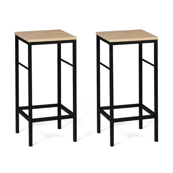 IDMARKET Isla de cocina central de 110 cm con efecto madera negra y haya y 4 taburetes de diseño industrial.