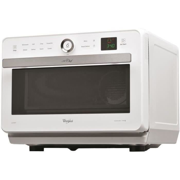 Horno microondas WHIRLPOOL JT469WH Jet Chef - 33 L - 6th SENSE Combi Crisp Steam - Cavidad de acero inoxidable - Plato giratorio de 36 cm - Blanco