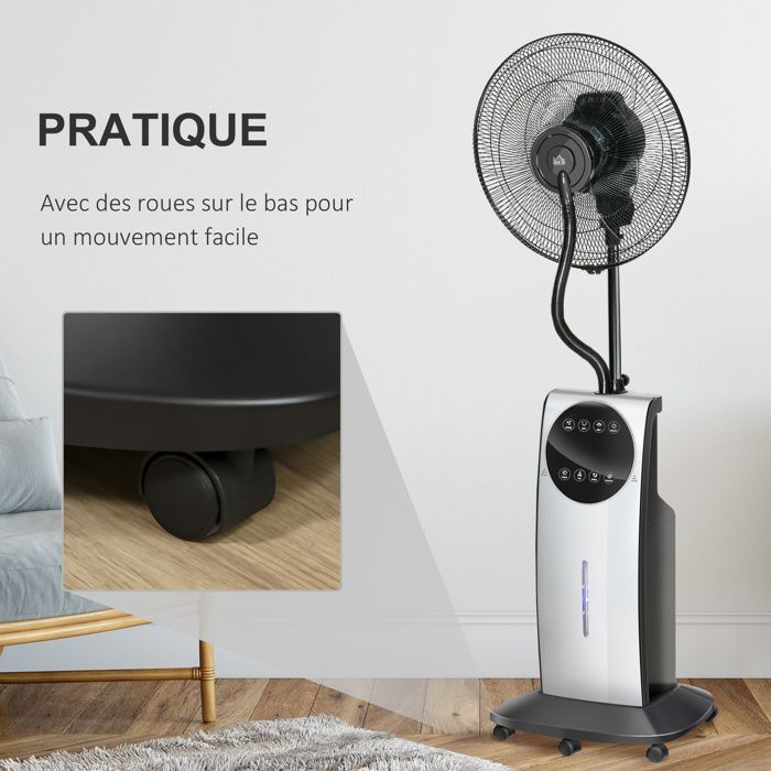 Ventilador nebulizador HOMCOM - 90W - 3 modos, 3 velocidades, control remoto, temporizador de 12 horas, oscilación de 70° - Gris y negro