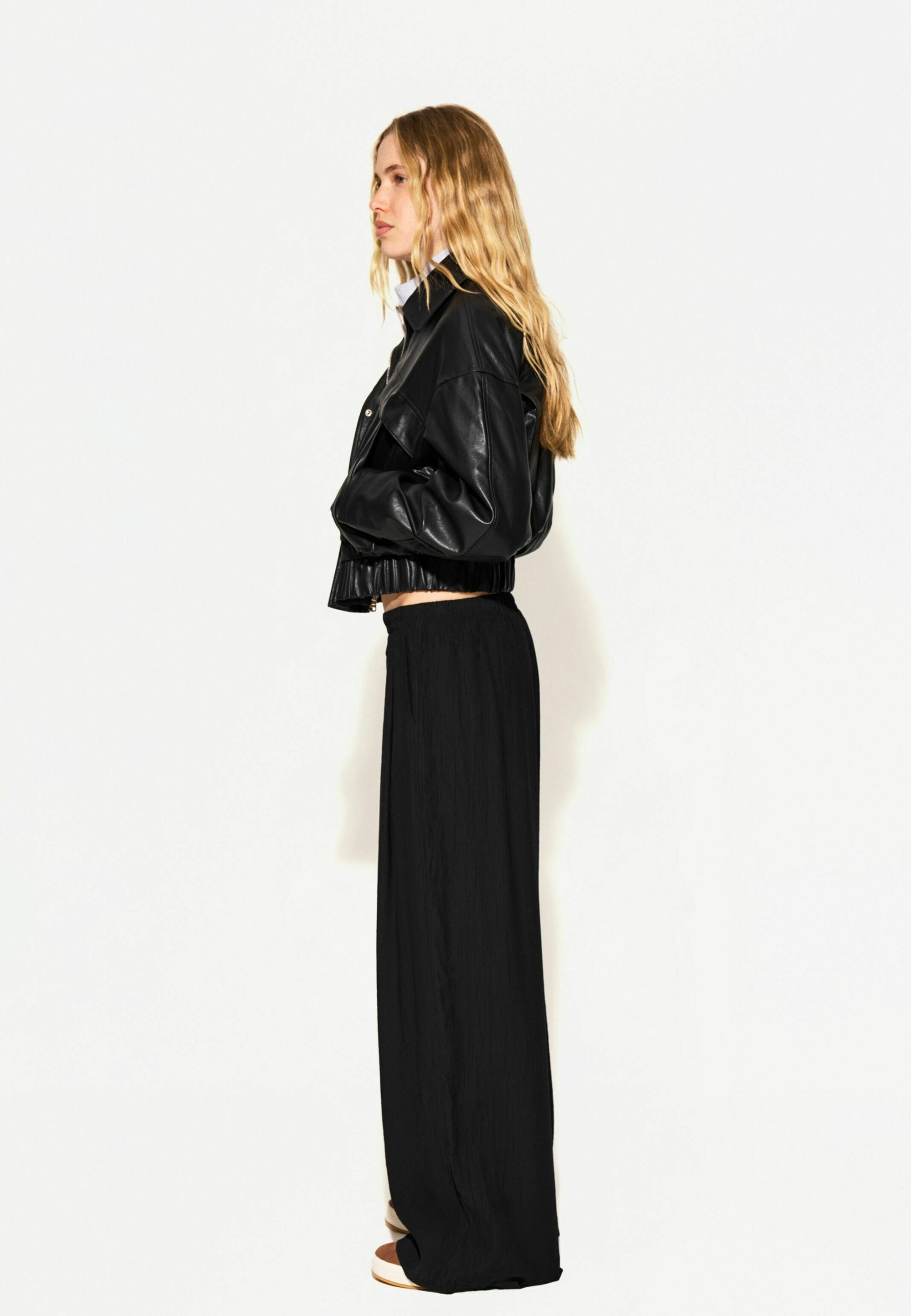 Bershka Broek met wijd trekkoord - zwart