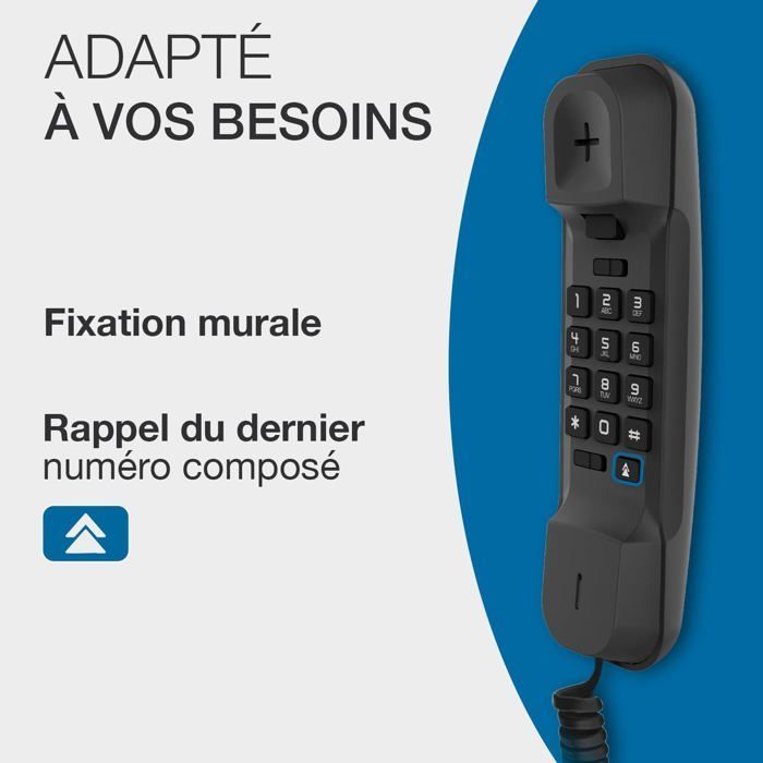 Teléfono fijo con cable - ALCATEL - Temporis T06 - Diseño compacto - Montaje en pared/escritorio - Botón de rellamada