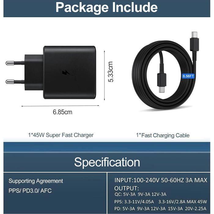 45W USB C Charger - Fast Charging - Power Delivery 3.0 - Compatible Galaxy S23/S24