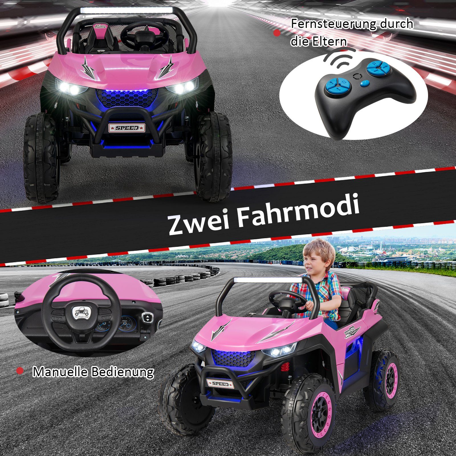 Elektrické dětské auto COSTWAY 12V dětská čtyřkolka, 2 místa, 2-4 km/h