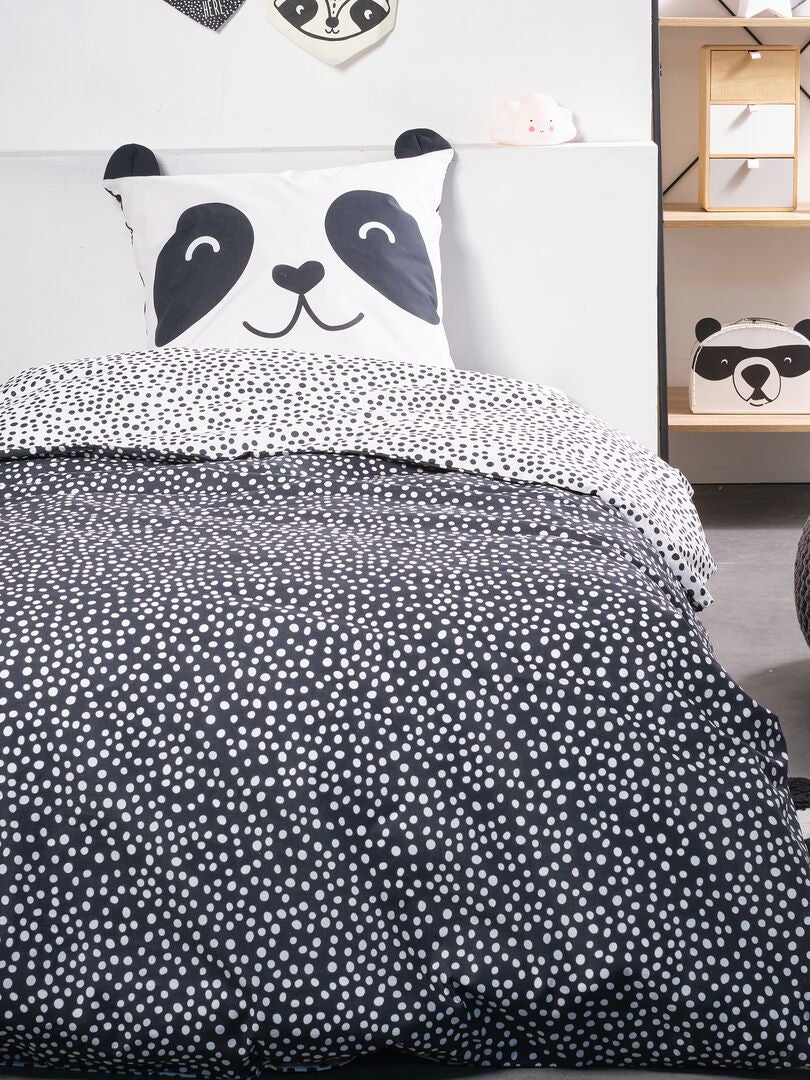 Komplet pościelowy 'Panda' - pojedynczy - czarny