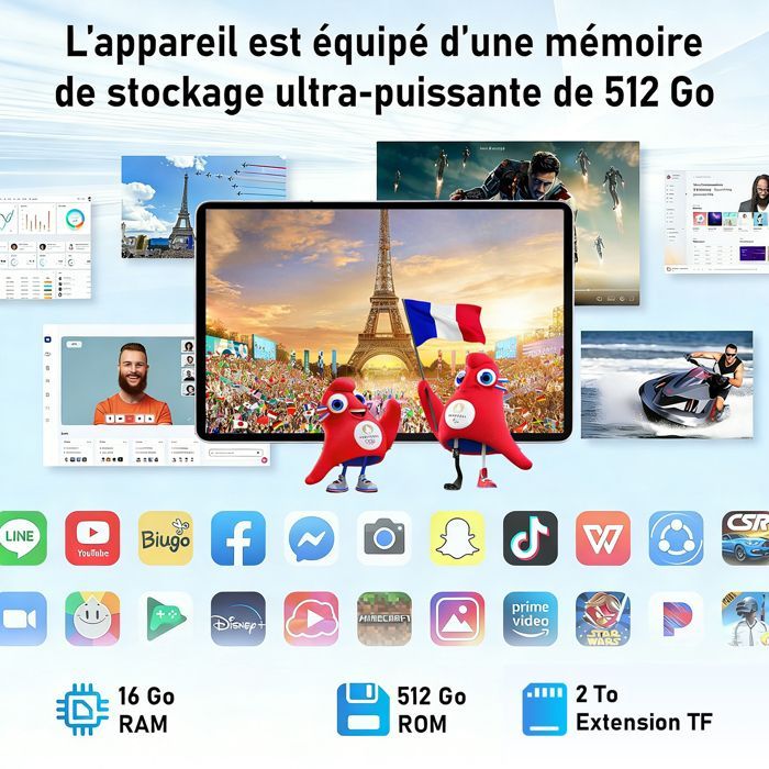 Tablet com tela sensível ao toque de 11 polegadas, Android 14, 16 GB de RAM, 512 GB de ROM, tela IPS HD de 2560*1440, bateria de 10.000 mAh, entrada USB-C, cor roxa.