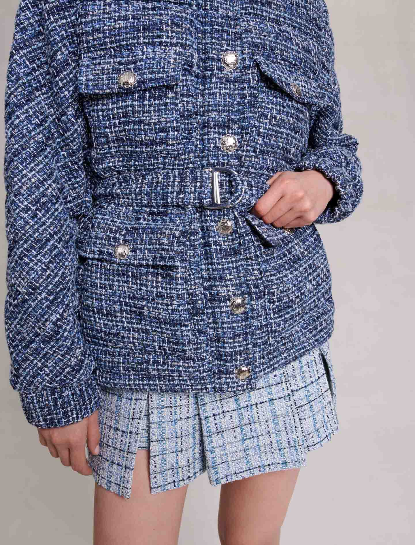 Gewatteerde tweed donsjas - Blauw