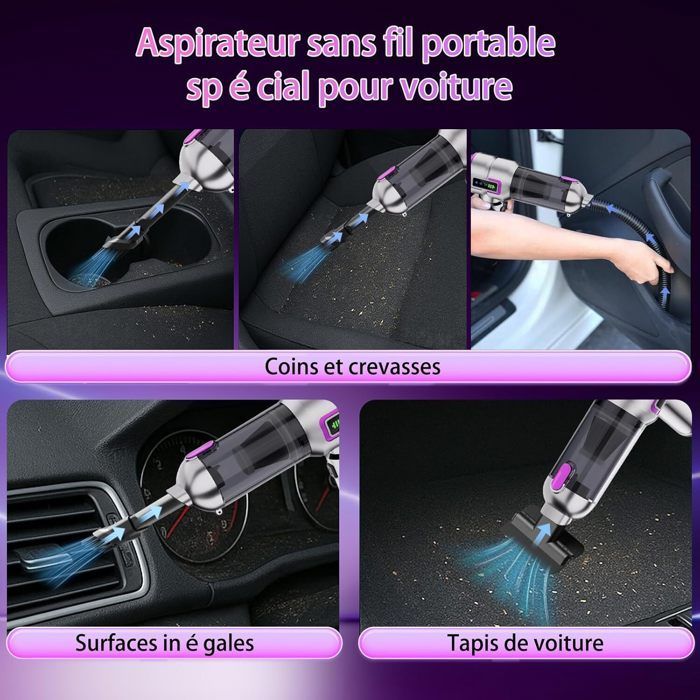 Aspirateur à Main Sans Fil,27000Pa Aspirateur Voiture 3 Vitesses avec Moteur Sans Brosse,Mini Aspirateur Pour Voiture Animaux Maison