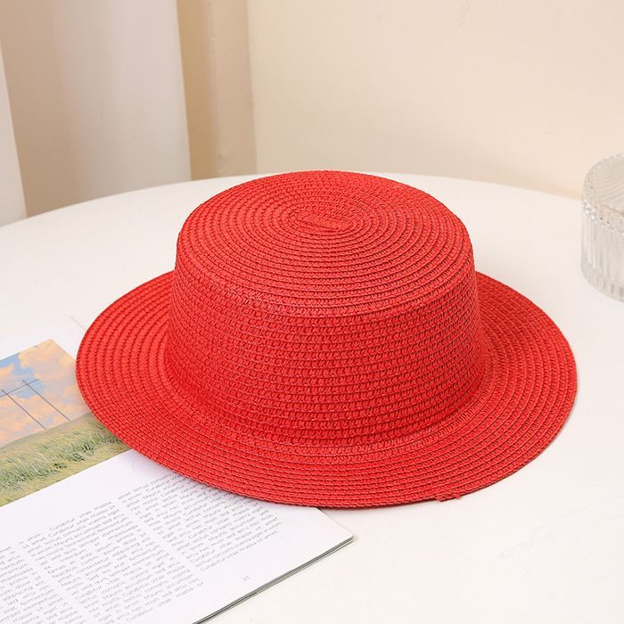 Sombrero FUNMOON para niñas, sencillo sombrero de sol de verano, práctico para los padres, visera de paja de color liso, a la moda para viajes y excursiones marítimas - 691122