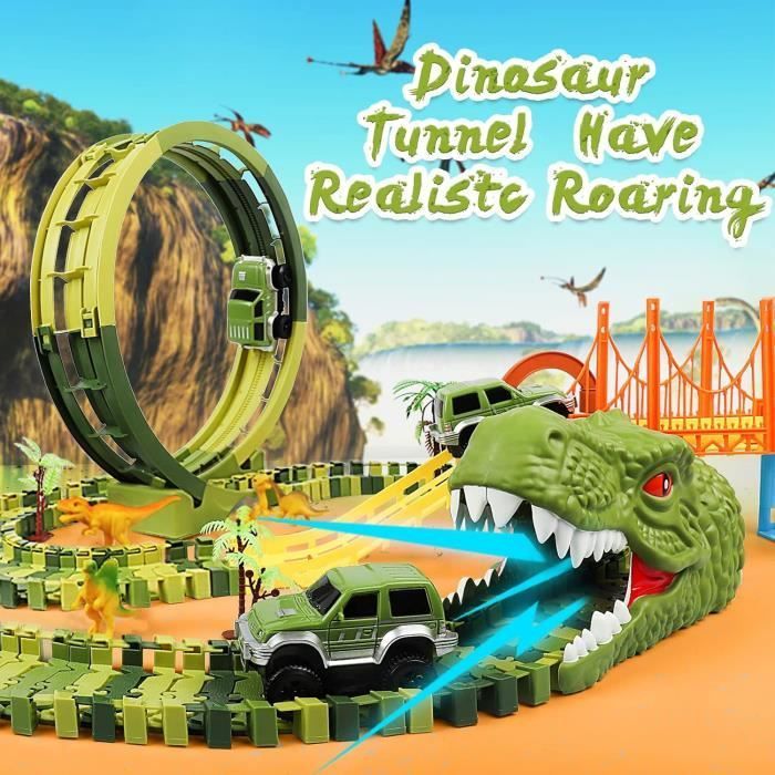 Circuit de voiture - AMOUNE - Circuit Voiture Dinosaure Flexible - 2 voitures - 6 figurines - Piste 360°