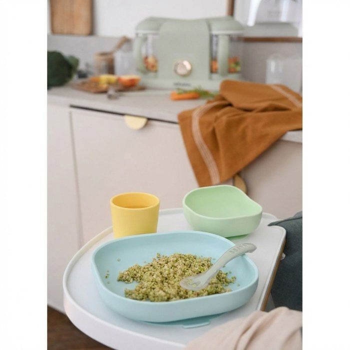 Set per la pappa - BEABA - 4 pezzi - Silicone - Giallo/Verde