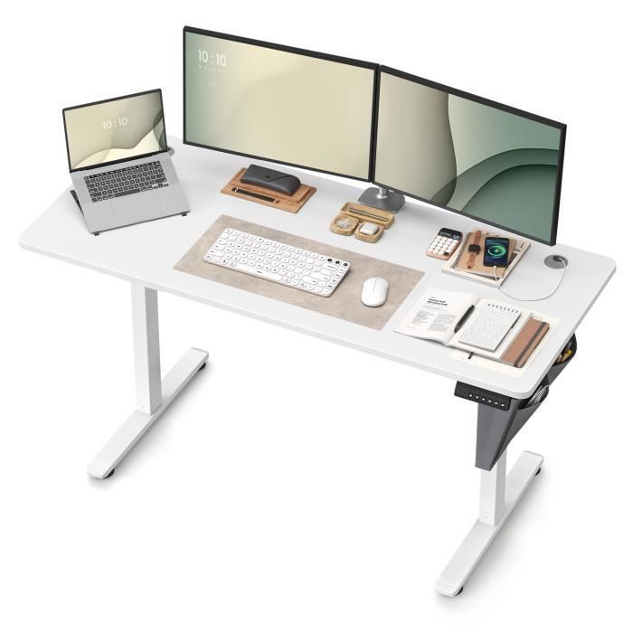Escritorio eléctrico regulable en altura, 70 x 160 x (72-120) cm, 4 ajustes de altura con memoria, bolsa de almacenamiento, blanco nube.