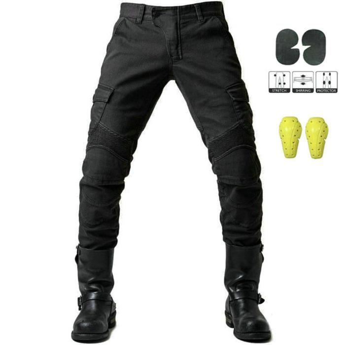 Homme Moto Jeans Motards Pantalon Renforcée Protection Motorcycle Pants Pantalon de Moto avec Coussinets Amovibles,Noir
