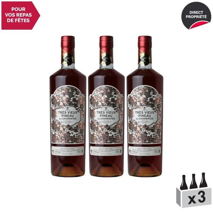 Pineau des Charentes Très Vieux Pineau des Charentes Rouge - Lot de 3x75cl - Les Frères Moine - Vin AOC Rouge du Sud-Ouest -