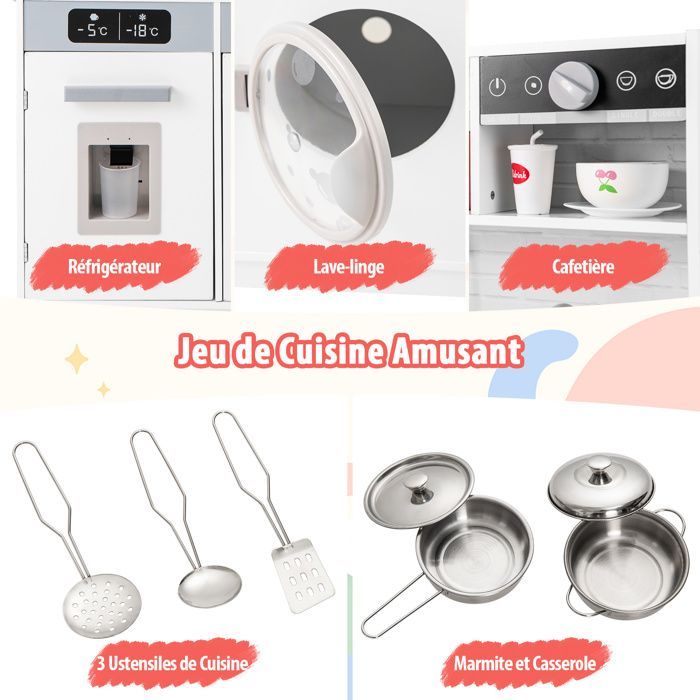Cucina per bambini DREAMADE con luci e suoni realistici, lavello, forno, microonde, lavatrice, macchina del caffè e accessori.
