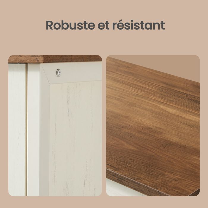 Industrielles Aufbewahrungsbuffet, 3-türiger Schrank mit Stahlrahmen, für Küche, Wohnzimmer, Flur, braun und weiß