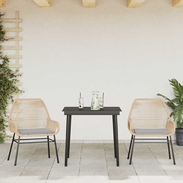 Conjunto de comedor de jardín de ratán sintético - BURKE - 3 piezas - Marrón - Mesa 80x80x74 cm - Silla 57x60x86 cm