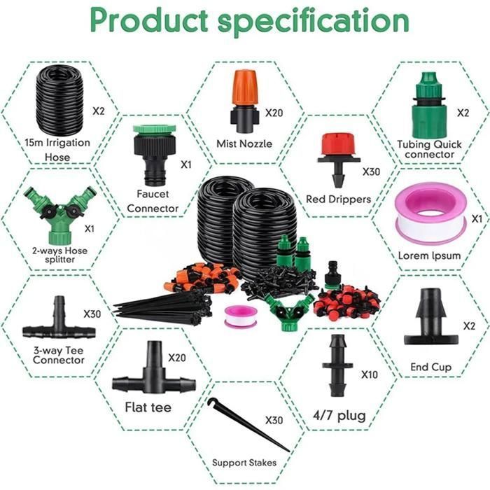 Sistema de riego - ZGEER - 149 - Kit automático - 30 m - Riego por goteo - Negro