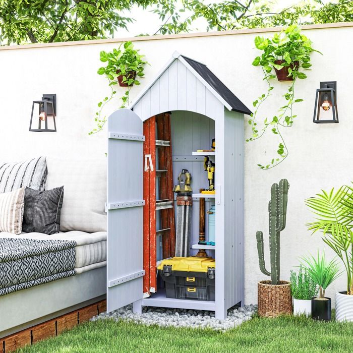 Outsunny - Armario para caseta de jardín - Madera de abeto - 77,5 x 54,2 x 179,5 cm - Blanco