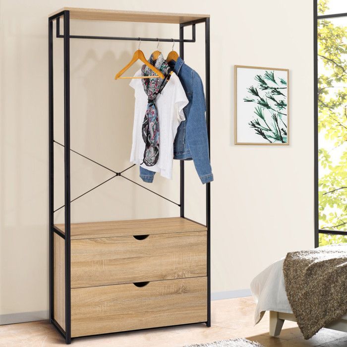 Armadio IDMARKET con 2 cassetti, larghezza 80 cm, design industriale DETROIT