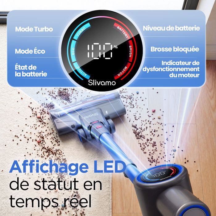 Aspiradora de mano inalámbrica Verslife Z8, 40 kPa/45 min/500 W/6 en 1, pantalla LED, para pelo de mascotas, suelos duros y alfombras.