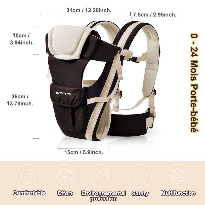 Portabebés ergonómico 4 en 1 para bebés de 0 a 24 meses con correa multifuncional ajustable - Marrón