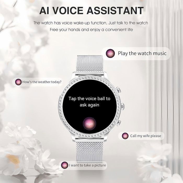 Montre Connectée Femme Ronde Appel Bluetooth Intelligente 1.32'' Smartwatch Sport/SpO2/Fréquence Cardiaque/Sommeil