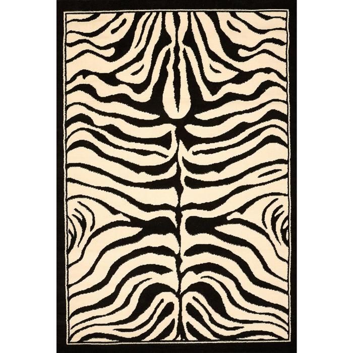 tapis salon 160x225 tissé noir rectangle motif animaux LYN1 ZEBRO