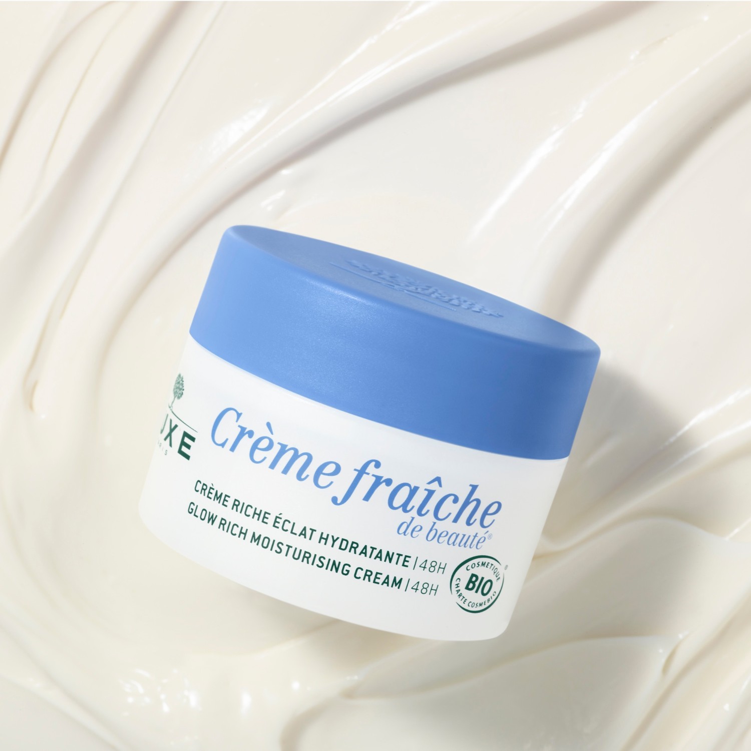 NUXE Crème Riche Éclat Hydratante 48H, Certifiée Bio