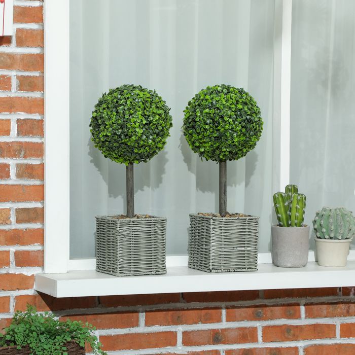 Juego de 2 plantas artificiales - HOMCOM - maceta de plástico trenzado y guijarros - 50 cm de alto - verde