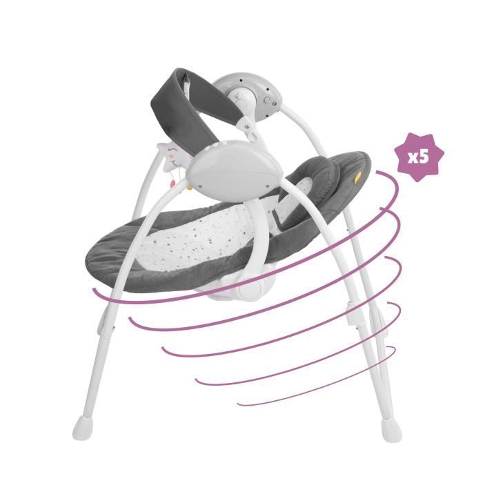 Badabulle Electric Swing Comfort - Foldable - Ultra Compact - Removable Toy Arch, Moonlight