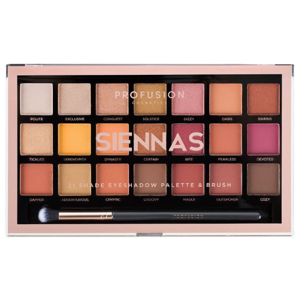 Palette di ombretti e pennello Siennas 21 di Profusion Cosmetics
