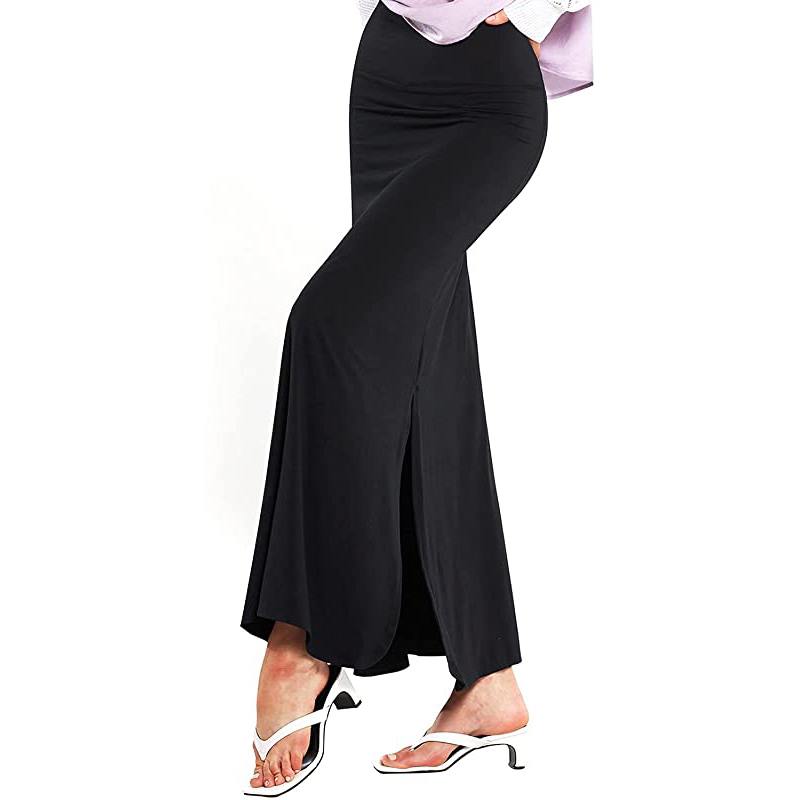 Gonne lunghe maxi da donna con risvolto, vita alta elasticizzata e spacchi laterali