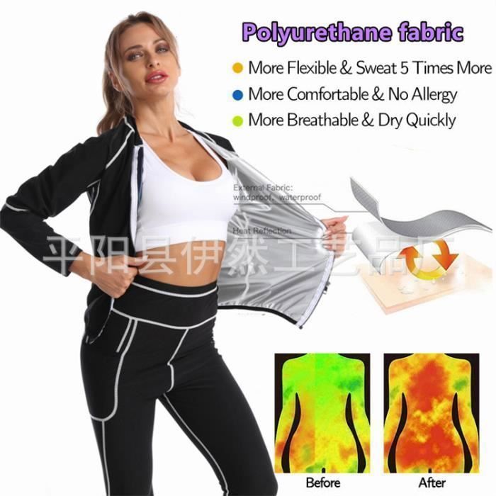 Jaqueta feminina de manga comprida com zíper e elastano para modelar a barriga, emagrecer, praticar esportes e usar na sauna.