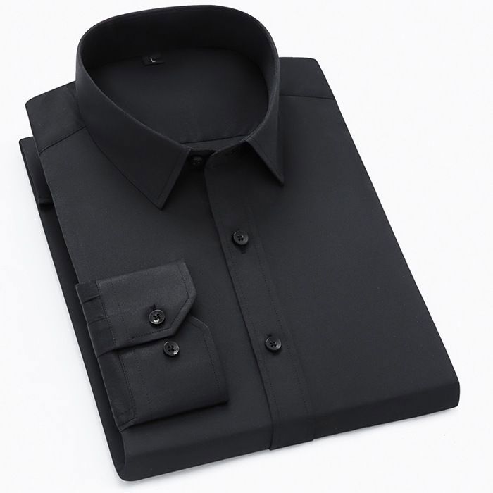 Camisa de hombre - FUNMOON - Color liso - Cuello mandarín - Manga larga - Negra