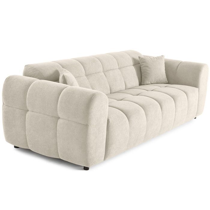 Ray - Sofá recto de 3 plazas en tela texturizada - Beige