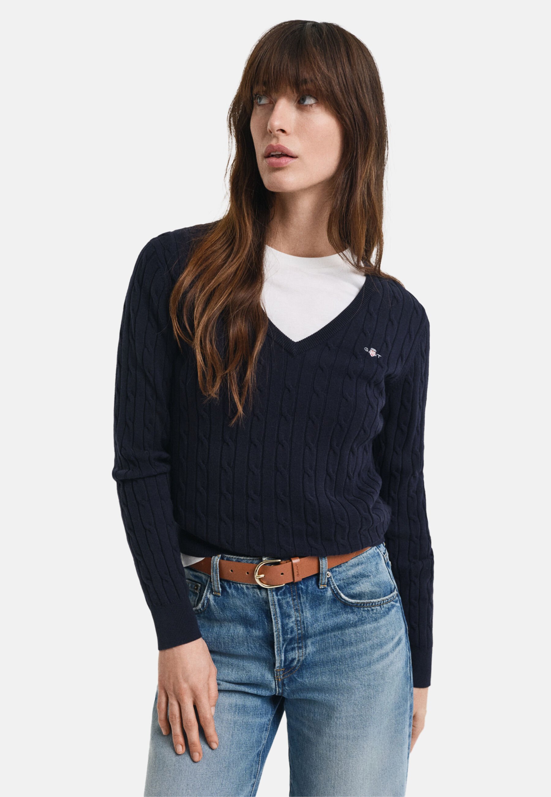 GANT STRETCH CABLE V-NECK - Svetr - black