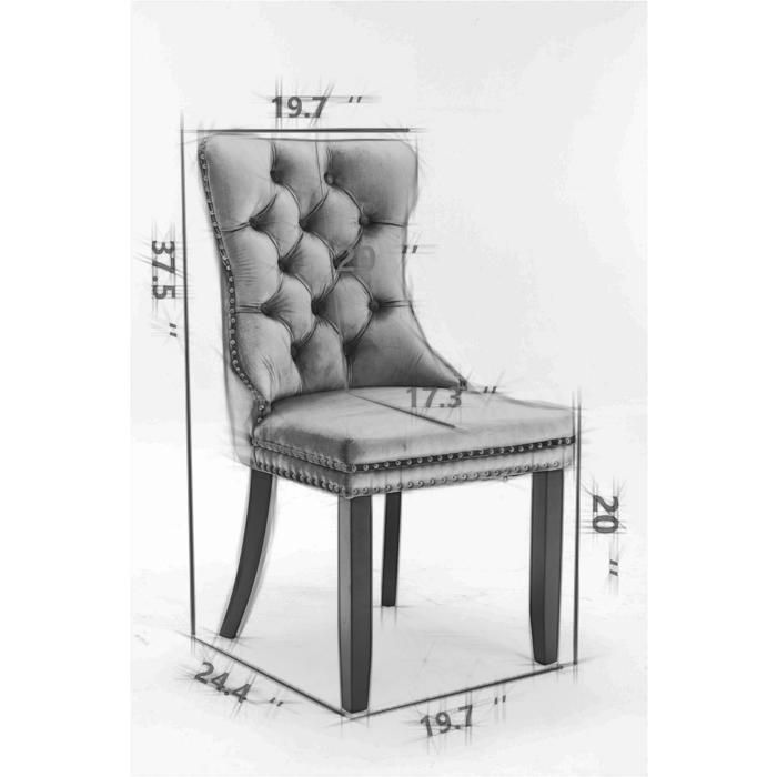 Chaise de Salle à Manger Contemporaine , Lot de 2 Chaises en Velours Rembourré avec Pieds en Bois et Garniture Cloutée,Gris