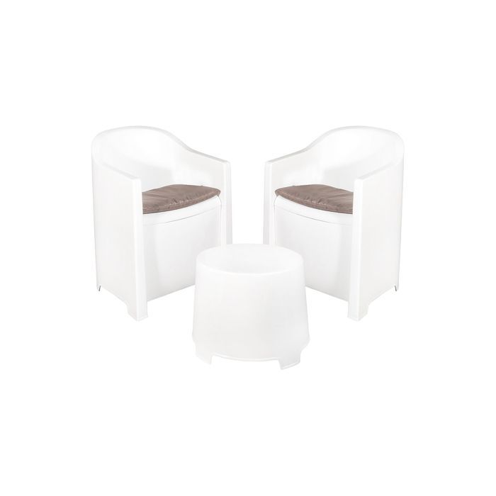 Set da giardino - Luna SLUC06BG - Bianco - 2 poltrone con cuscini - Tavolino