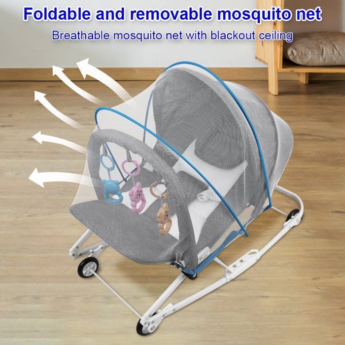 XUANYU.Transat Fille - Transat balancelle pliable-Balancelle bebe electrique - Avce moustiquaire-Pour Naissance à 12 Mois - Gris