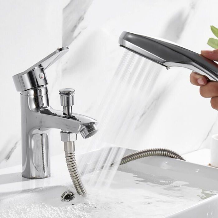 Badewannenarmatur, Einloch-Doppelarmatur für Warm- und Kaltwasser, Duschmischer aus Aluminiumlegierung, Badezimmer-Duscharmatur, Etikett