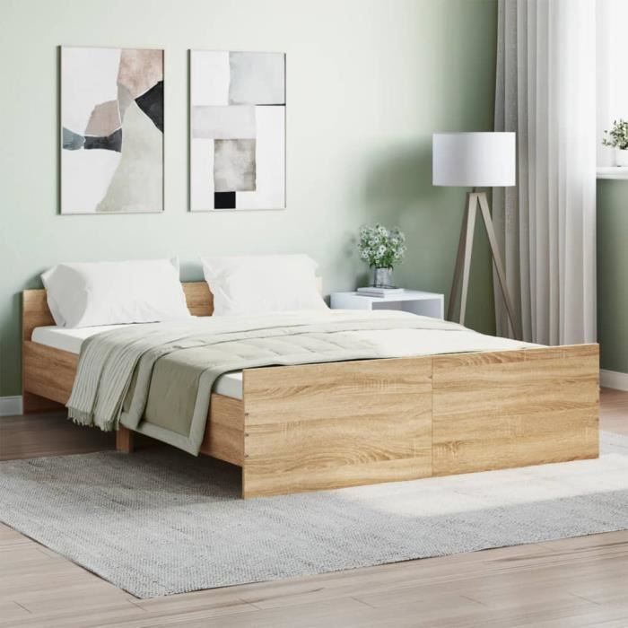 Estructura de cama vidaXL, cabecero y piecero, roble Sonoma, 140x190 cm, 3203784