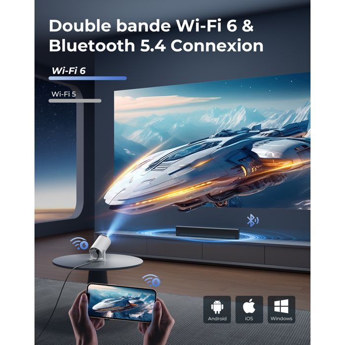 Proyector mini Konsoefuly 4K 2026 HD 720P 20000 Lux WiFi6 BT5.1 Compatible con TV Stick/PC/HDMI/USB/iOS/Android/PS5